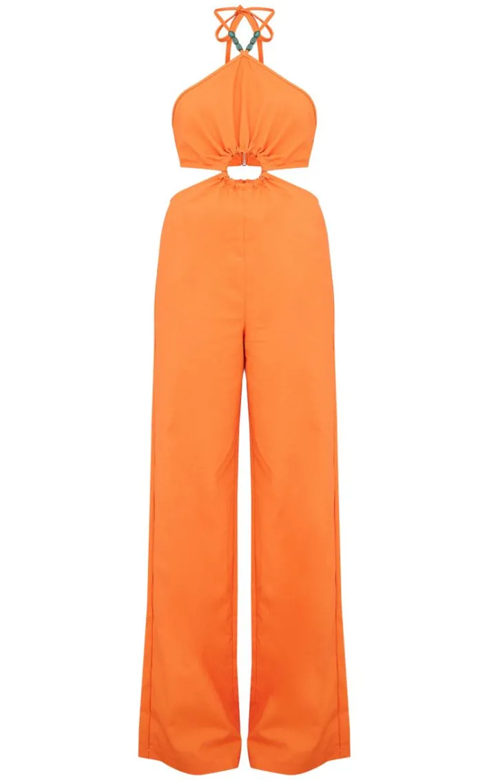 Orange Cut Out Ring Detail Halterneck Jumpsuit