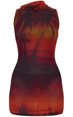 Double Layer Palm Printed Mesh Bodycon Dress-PrettyLittleThing New