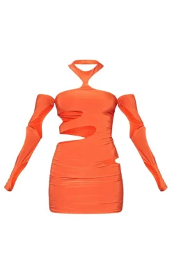 Extreme Cut Out Sleeve Detail High Neck Bodycon Dress-PrettyLittleThing New