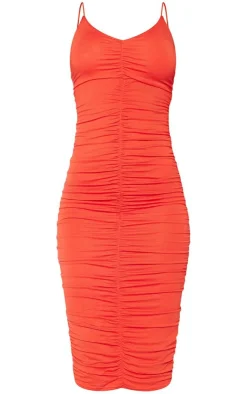 Extreme Ruched Spaghetti Midi Dress-PrettyLittleThing Hot