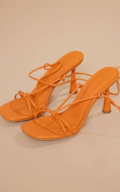 PrettyLittleThing Chunky Sandals*Faux Leather Round Chunky Heel Lace Up Barely There Sandals
