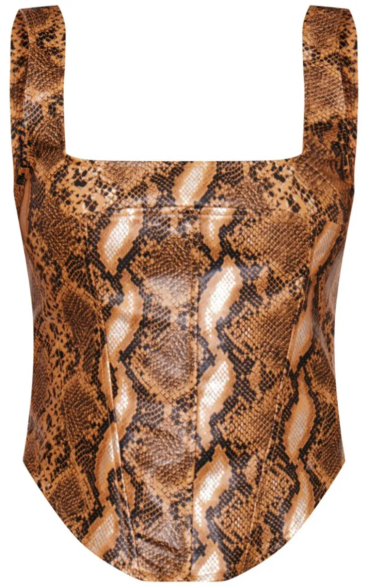 Faux Leather Snake Print Corset-PrettyLittleThing Outlet
