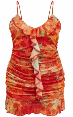 Floral Abstract Print Frill Detail Shift Dress-PrettyLittleThing Outlet