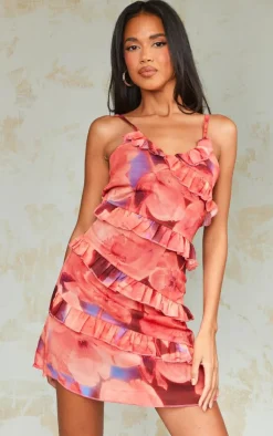 Floral Print Asymmetric Frill Strappy Shift Dress-PrettyLittleThing Hot
