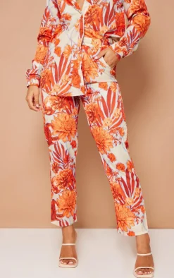Discount PrettyLittleThing Floral Print Cigarette Pants Orange