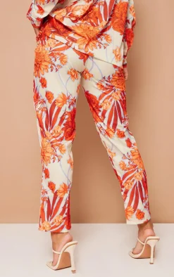 Discount PrettyLittleThing Floral Print Cigarette Pants Orange