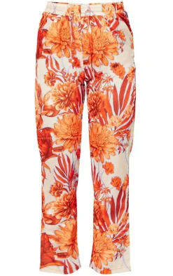 Discount PrettyLittleThing Floral Print Cigarette Pants Orange