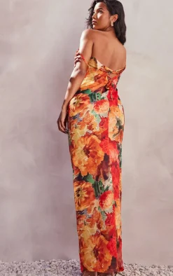 Floral Print Sheer Chiffon Lace Up Back Maxi Dress-PrettyLittleThing Best