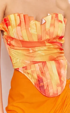 PrettyLittleThing Corsets*Floral Print Woven Pleated Drape Front Corset