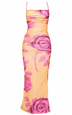 Floral Printed Mesh Cowl Neck Maxi Dress-PrettyLittleThing Online