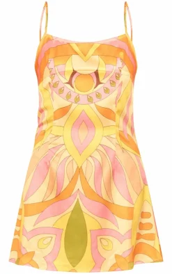 Floral Printed Satin Shift Dress-PrettyLittleThing Sale