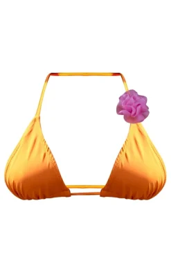 Orange Flower Detail Triangle Bikini Top