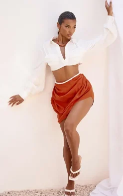 Orange Gathered Mini Skirt