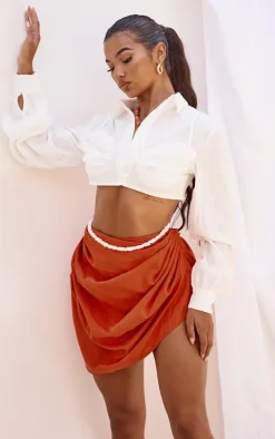 Orange Gathered Mini Skirt