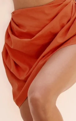 Orange Gathered Mini Skirt