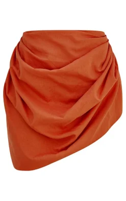 Orange Gathered Mini Skirt