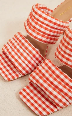 PrettyLittleThing Mules*Gingham Square Toe Padded Straps High Heeled Mules