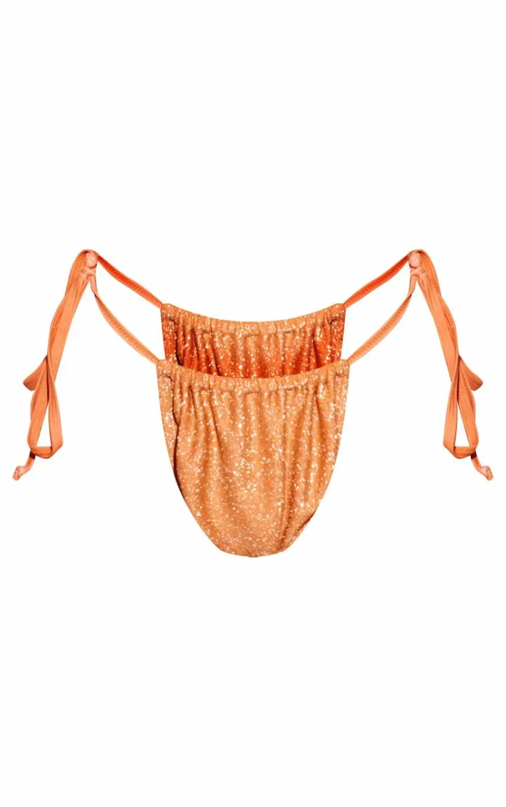 Orange Heart Trim Glitter Tie Side Bikini Bottoms