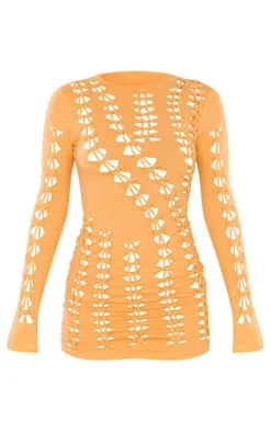 Jersey Lattice Long Sleeve Bodycon Dress-PrettyLittleThing Discount