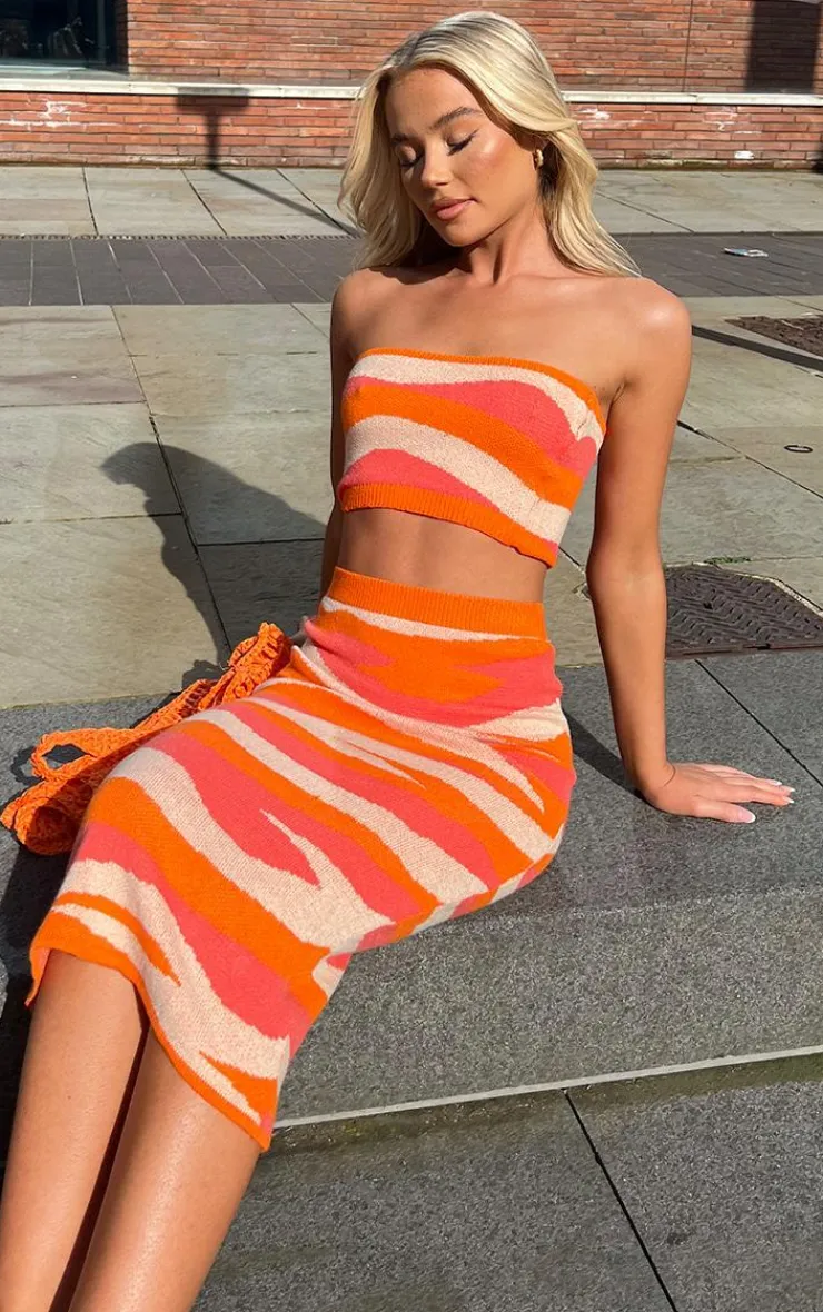 Best PrettyLittleThing Knitted Midaxi Skirt Orange