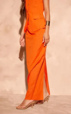 Outlet PrettyLittleThing Linen Look Column Maxi Skirt Orange