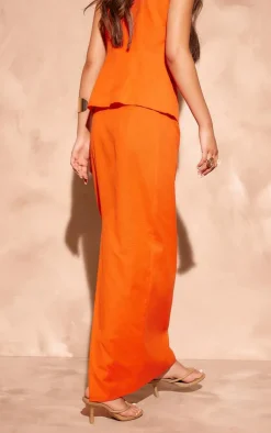 Outlet PrettyLittleThing Linen Look Column Maxi Skirt Orange