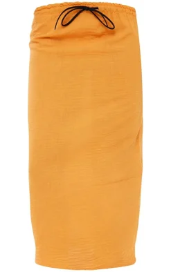 Best PrettyLittleThing Linen Look Low Rise Tie Front Midaxi Skirt Orange