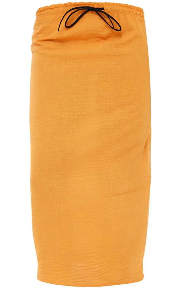 Best PrettyLittleThing Linen Look Low Rise Tie Front Midaxi Skirt Orange