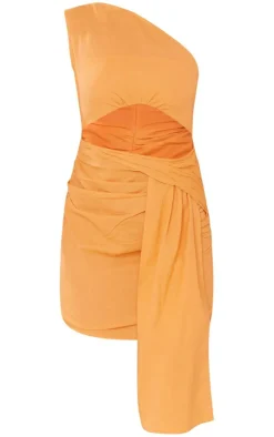 Linen Look One Shoulder Cut Out Drape Bodycon Dress-PrettyLittleThing New