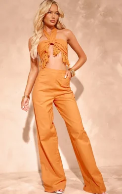Hot PrettyLittleThing Linen Look Tassel Detail Bralet Orange