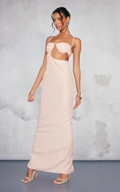 Linen Look Underwired Side Cut Out Strappy Maxi Dress-PrettyLittleThing Hot