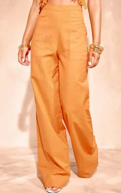 PrettyLittleThing Linen Look Wide Leg Pants Orange