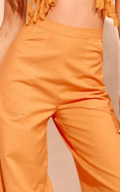 PrettyLittleThing Linen Look Wide Leg Pants Orange
