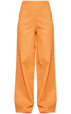 PrettyLittleThing Linen Look Wide Leg Pants Orange