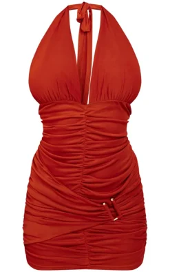 Mesh Halterneck Ruched Bodycon Dress-PrettyLittleThing Hot