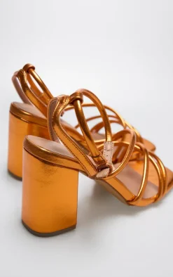 PrettyLittleThing Heeled Sandals*Metallic Pu Round Toe Multi Strap Block Heeled Sandals