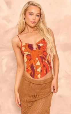 PrettyLittleThing Corsets*Mosaic Print Linen Look Corset