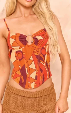 PrettyLittleThing Corsets*Mosaic Print Linen Look Corset