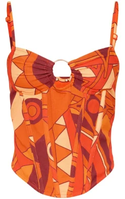 PrettyLittleThing Corsets*Mosaic Print Linen Look Corset