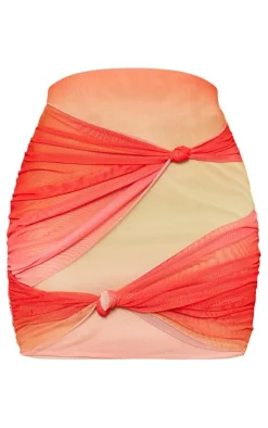 Ombre Print Chiffon Double Knot Front Mini Skirt-PrettyLittleThing Online