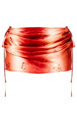 Ombre Satin Butterfly Print Skirt-PrettyLittleThing Online