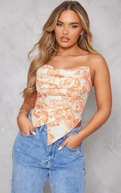 PrettyLittleThing Corsets*Paisley Print Woven Asymmetric Pointed Hem Corset