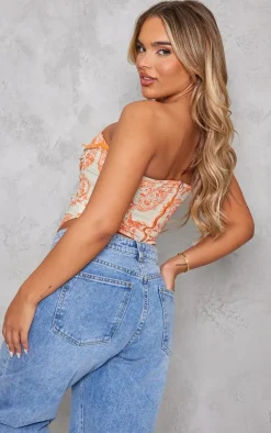 PrettyLittleThing Corsets*Paisley Print Woven Asymmetric Pointed Hem Corset