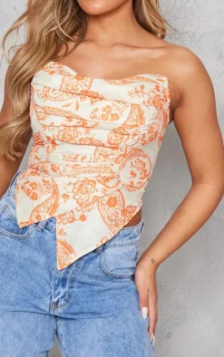 PrettyLittleThing Corsets*Paisley Print Woven Asymmetric Pointed Hem Corset