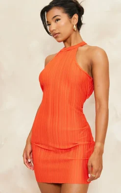 Plisse High Neck Backless Shift Dress-PrettyLittleThing Hot