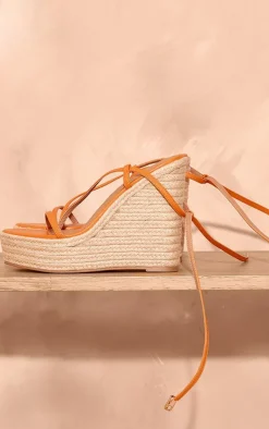 PrettyLittleThing Espadrilles*PU Round Toe Asymmetric Strap Espadrille High Wedges