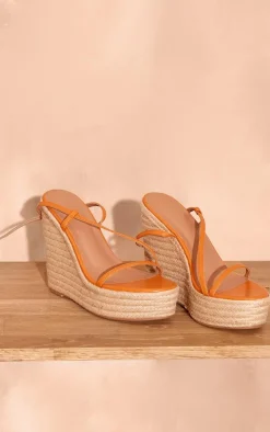 PrettyLittleThing Espadrilles*PU Round Toe Asymmetric Strap Espadrille High Wedges