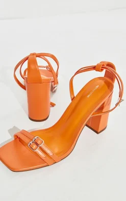 PrettyLittleThing Heeled Sandals*PU Square Toe Buckle Detail Block Heeled Sandals