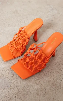 PrettyLittleThing Chunky Sandals*PU Square Toed Chunky Knot High Heeled Sandals