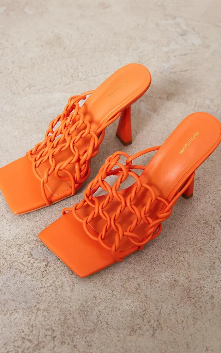 PrettyLittleThing Chunky Sandals*PU Square Toed Chunky Knot High Heeled Sandals